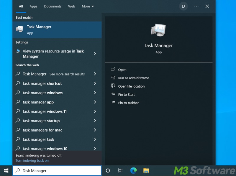 search for Task Manager on Windows