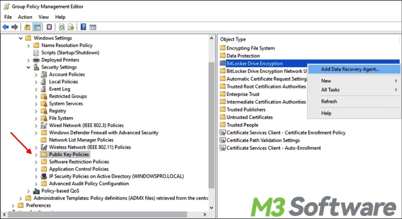 add BitLocker data recovery agent