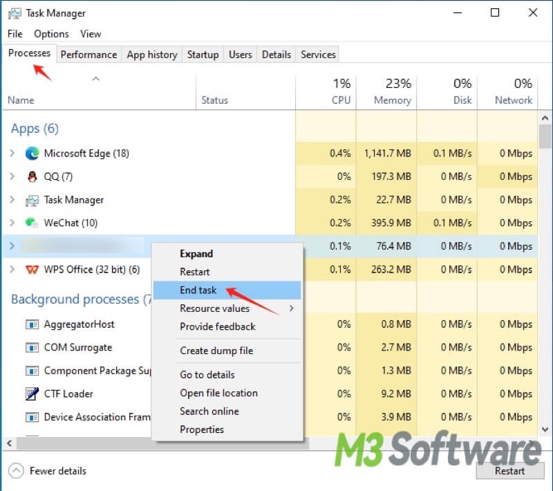 end task in Task Manager on Windows