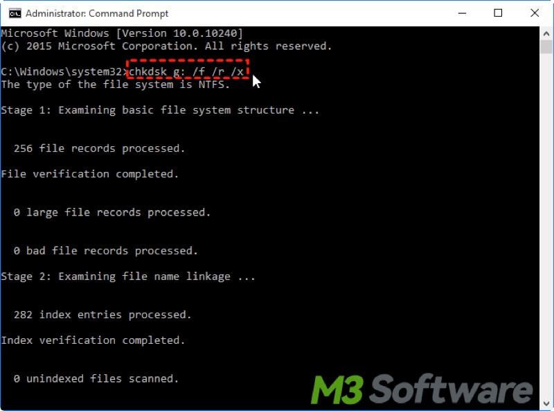 run chkdsk in command prompt