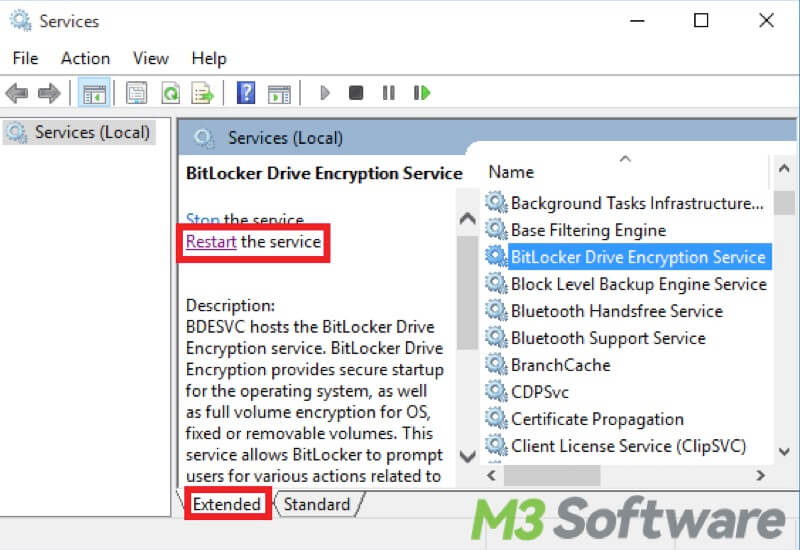 restart BitLocker drive encryption service