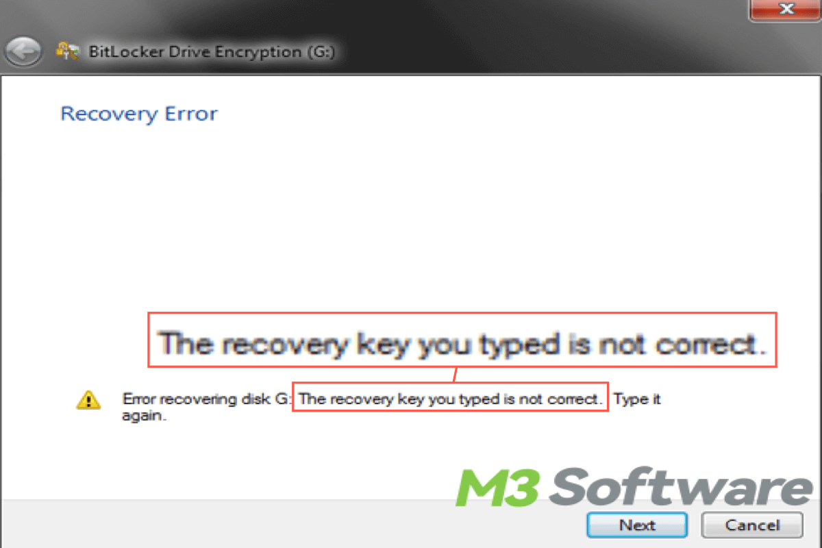 Error recovering disk recovery key you entered is not correct