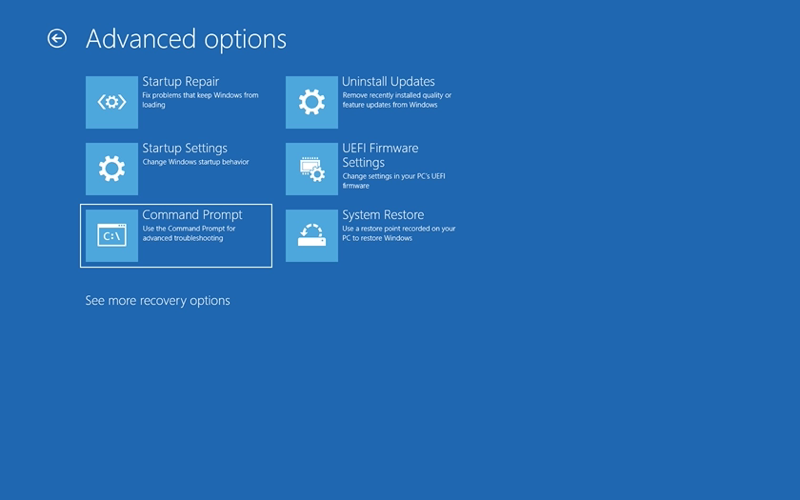 Advanced startup options in Windows 10
