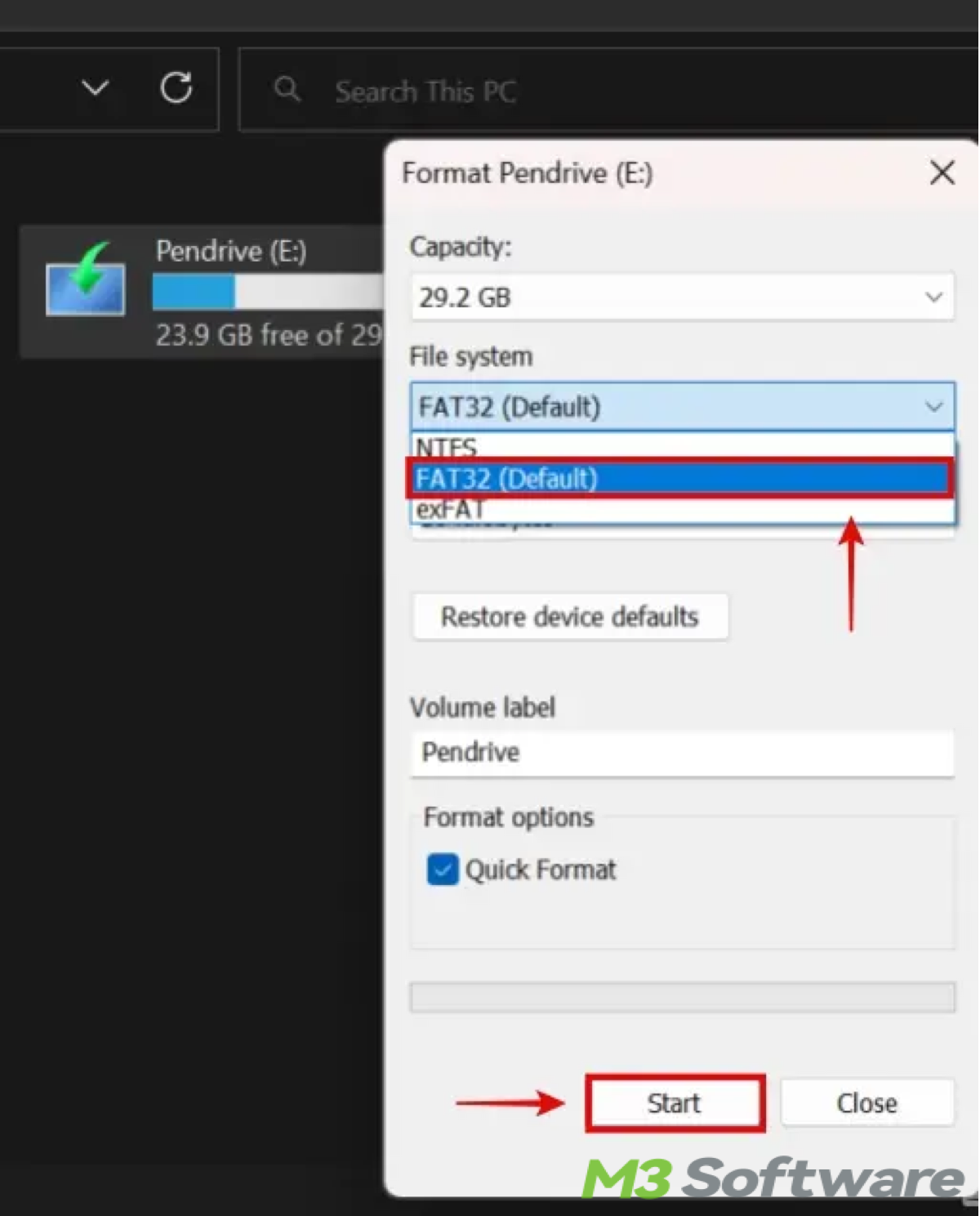 Format USB flash drive to FAT32