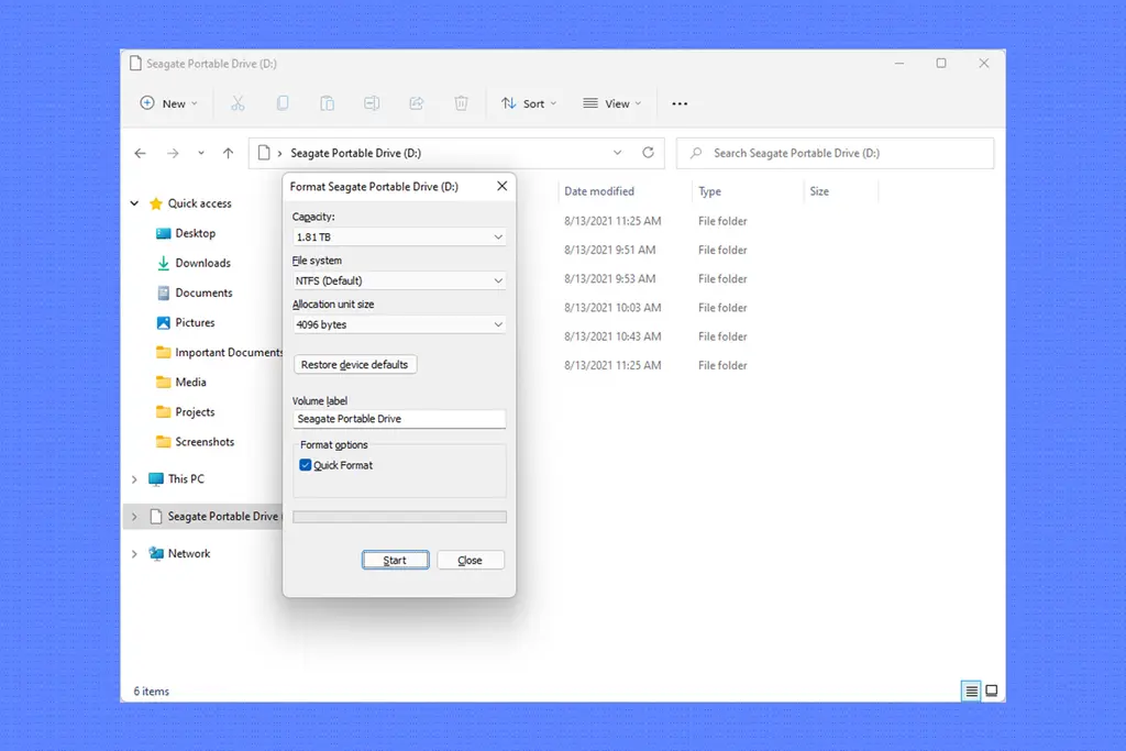 How to format an external drive in Windows