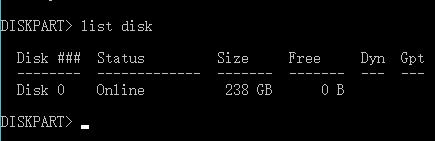 List disk with diskpart command