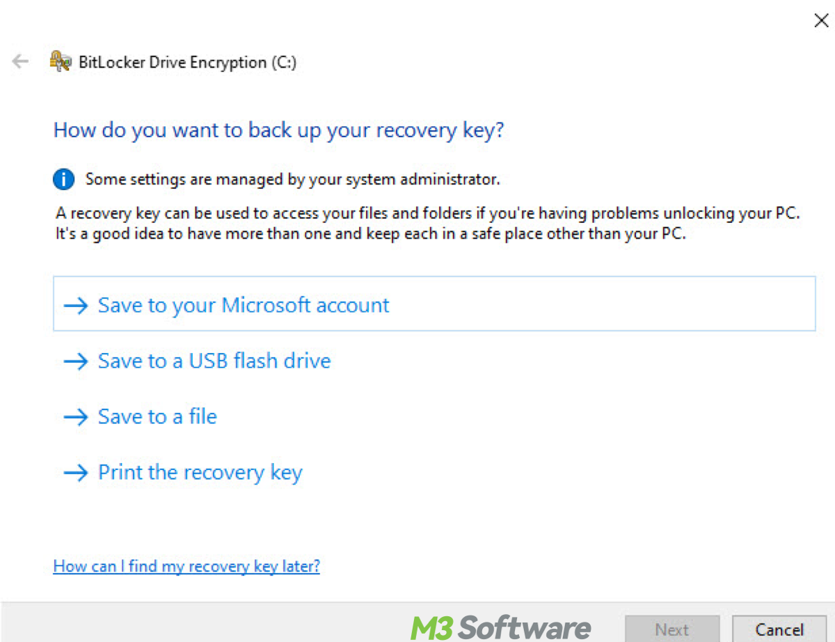 Save BitLocker recovery key