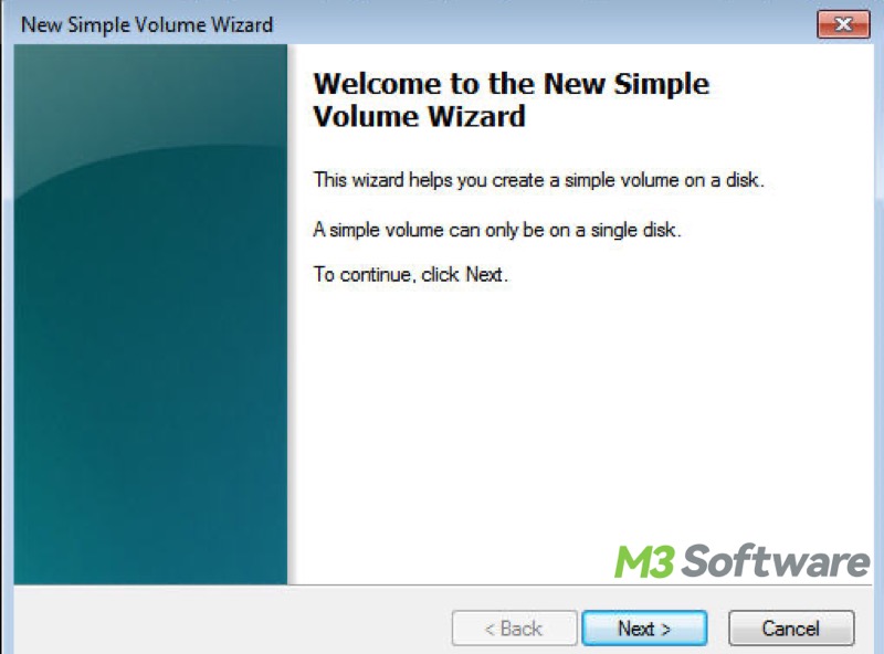 create new simple volume in Disk Management