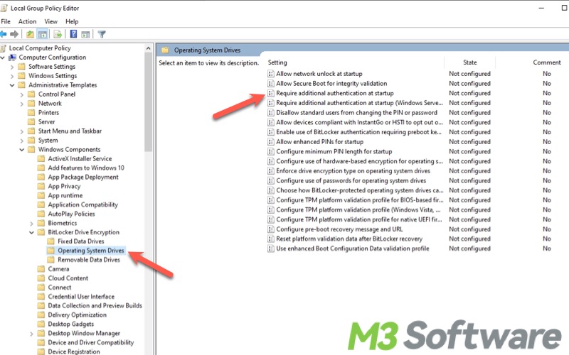 Local Group Policy Editor BitLocker operating system drives