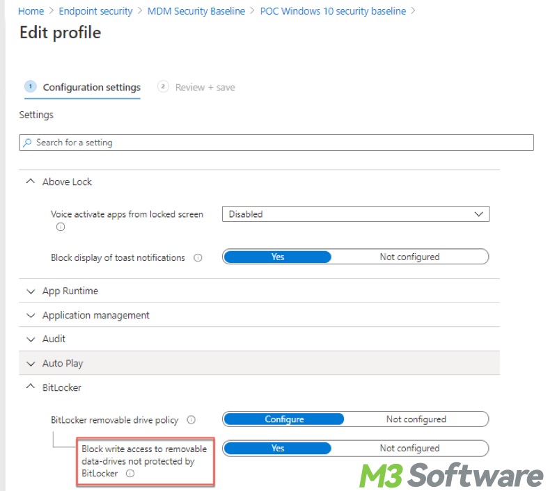 configure BitLocker policies in intune