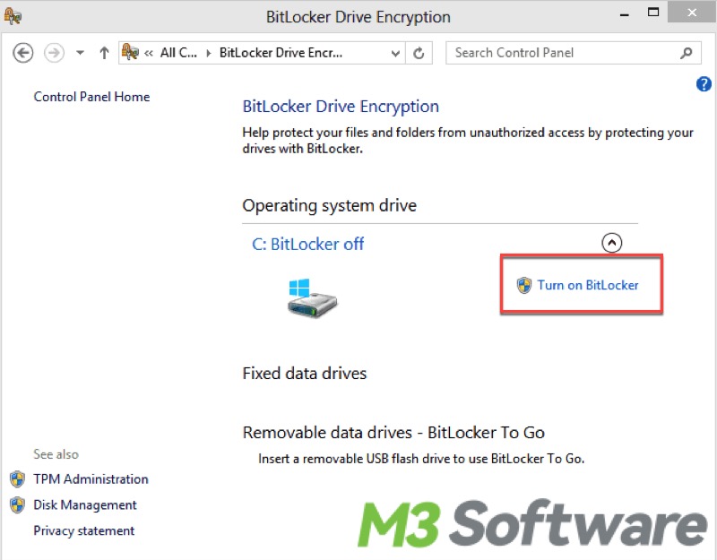 turn on BitLocker in Windows