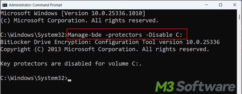 remove BitLocker protectors via cmd