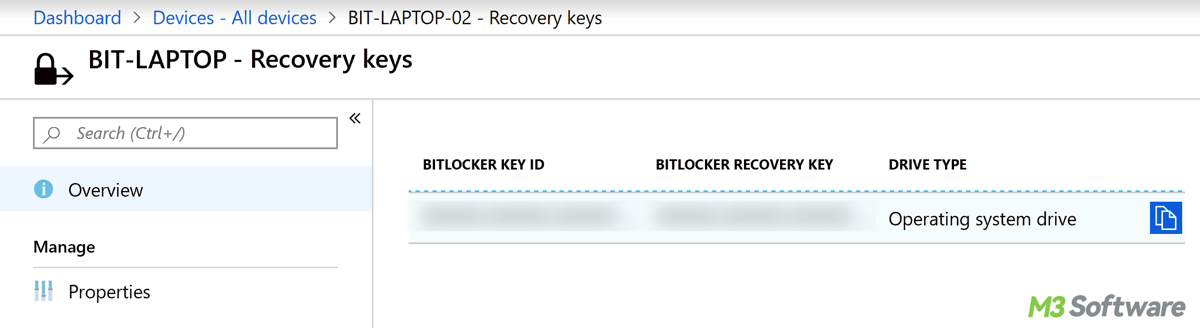 BitLocker key in Azure AD