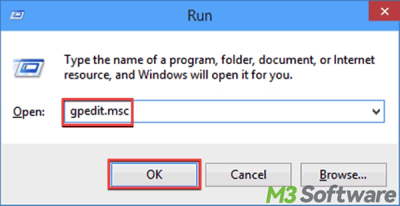 gpedit msc in Run dialog box