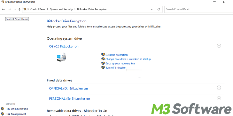 manage BitLocker in Control Panel