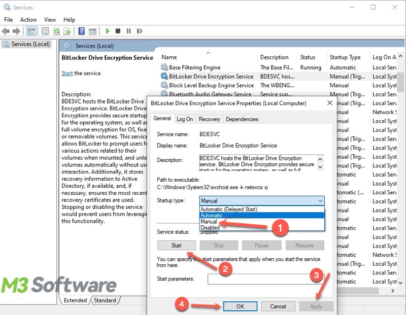 enable BitLocker Drive Encryption service