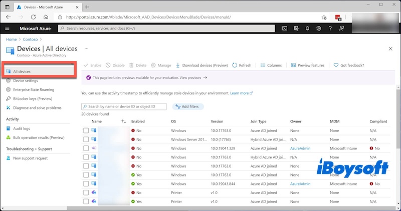 check all devices in azure active directory