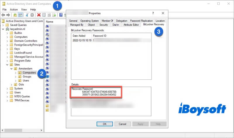 BitLocker recovery key in active directory