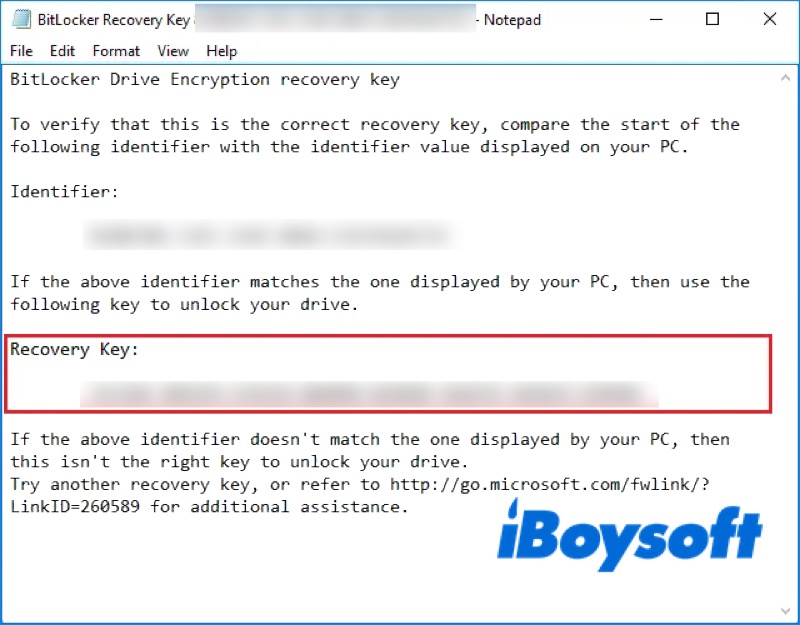BitLocker recovery key in text file