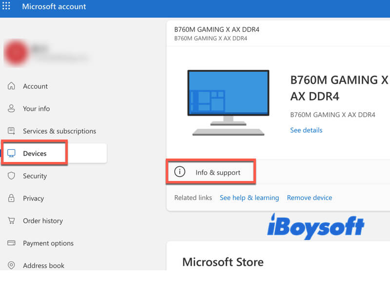 check devices in Microsoft account