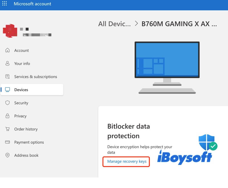 manage BitLocker recovery keys in Microsoft account