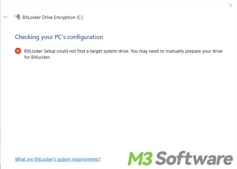 BitLocker Setup could not find a target system drive