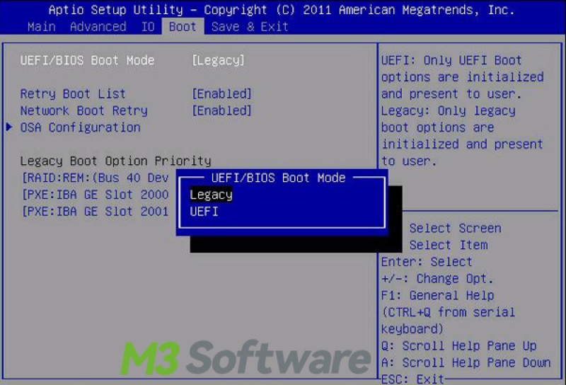 change Legacy BIOS to UEFI