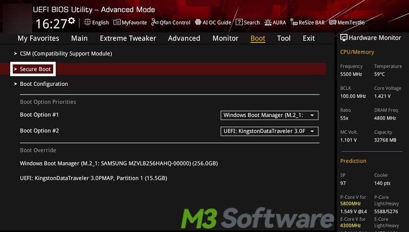 enable Secure Boot in UEFI or BIOS menu