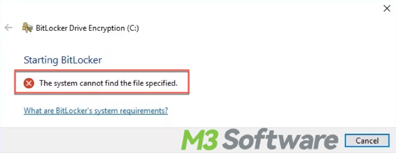 BitLocker the system cannot find the file specified