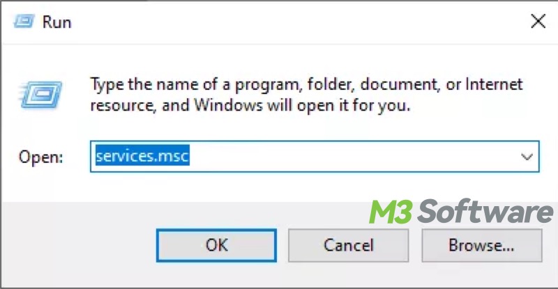 open services msc via Run dialog box