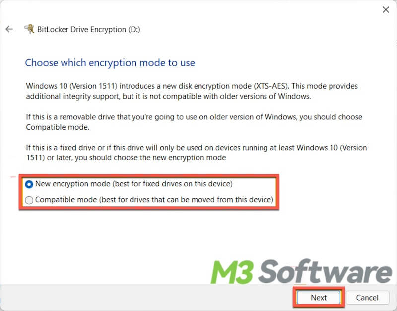 choose BitLocker encryption mode in Windows 11