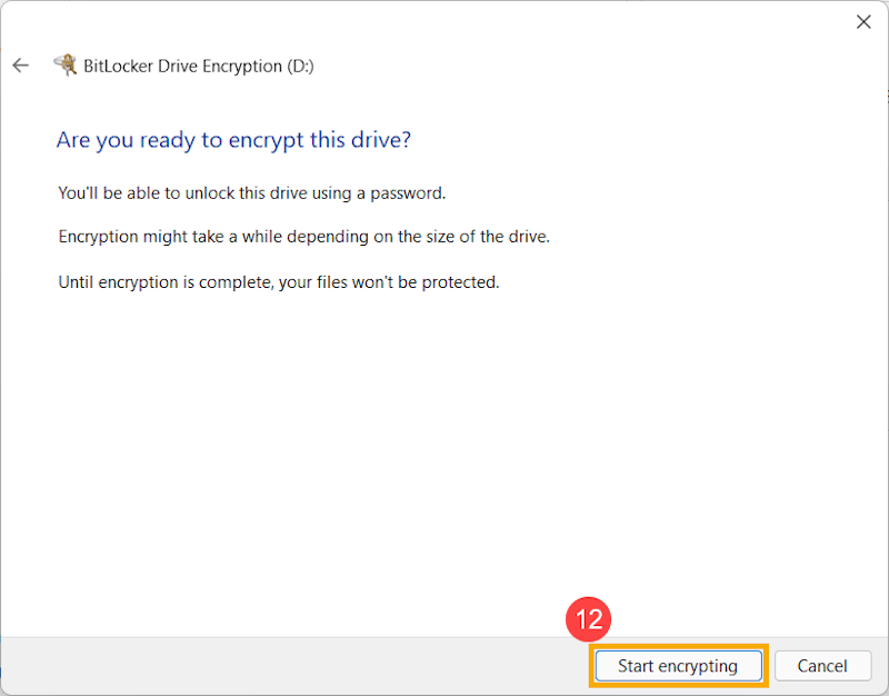 start BitLocker encryption in Windows 11