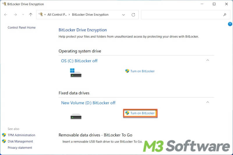 turn on BitLocker in Windows 11