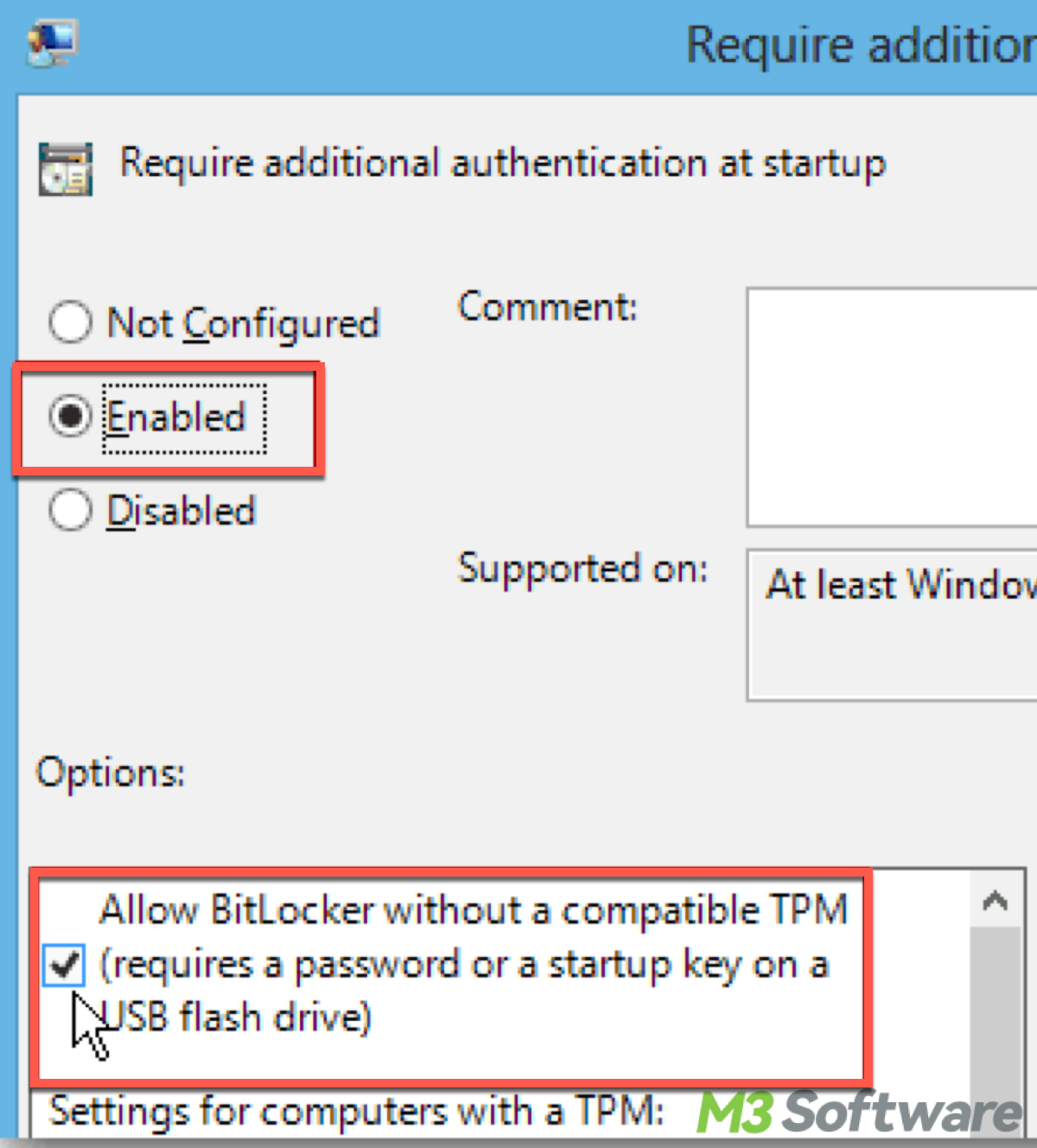 Enable BitLocker without TPM in Group Policy setting