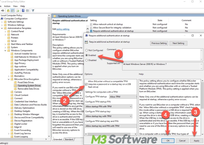 BitLocker Local Group Policy require additional authentication