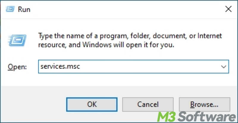 services msc in run dialog box