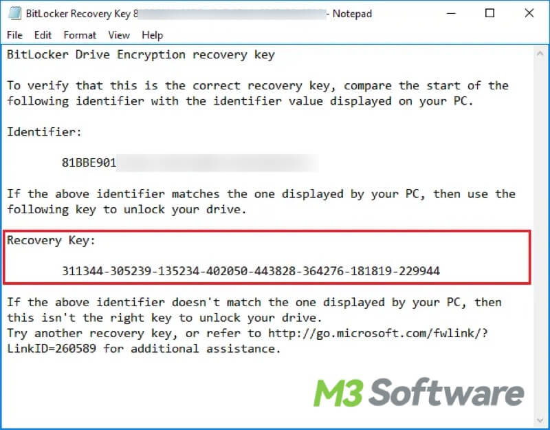 BitLocker recovery key in text file