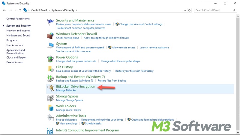 BitLocker Drive Encryption in Control Panel