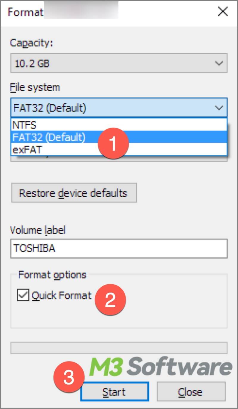 quick format a drive to FAT32 in File Explorer