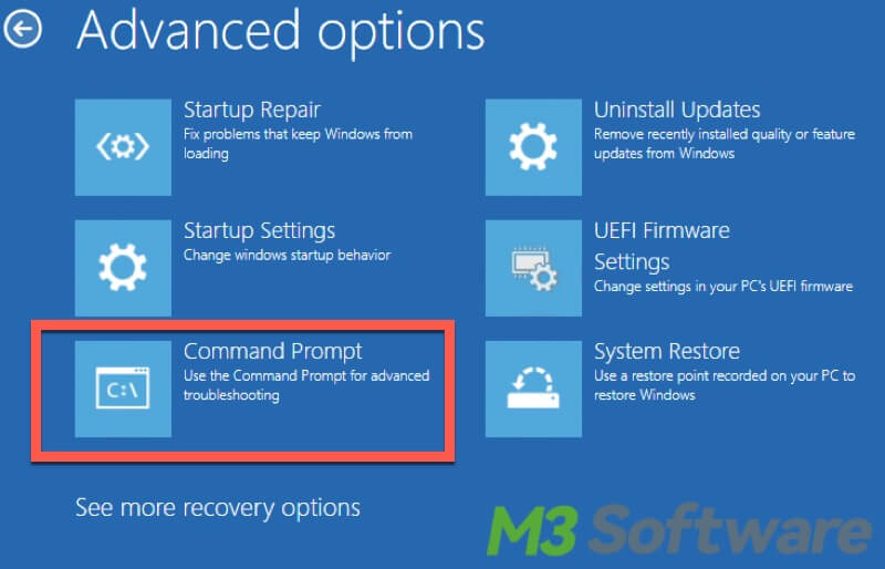 choose Command Prompt in advanced options