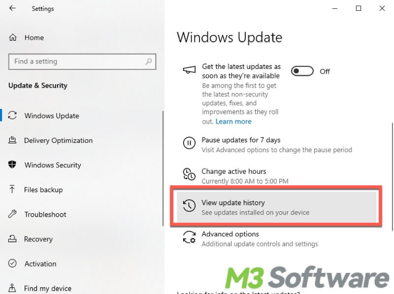 uninstall update in Windows Settings