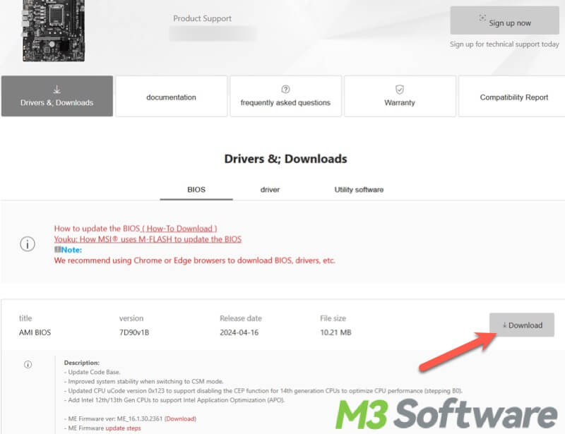 download BIOS update files from manufacturer website