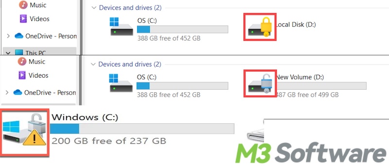 different BitLocker icons