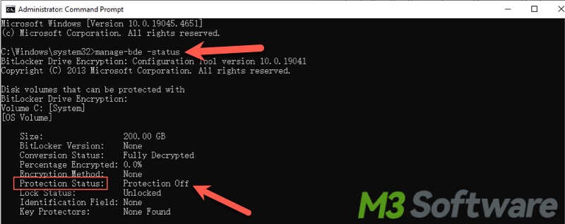 check BitLocker status in Command Prompt