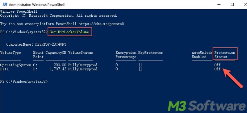 check BitLocker status in Windows PowerShell