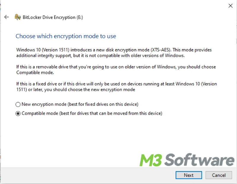 enable BitLocker choose encryption mode