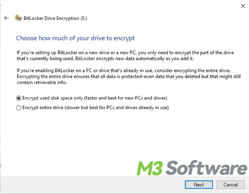 enable BitLocker choose how much of your drive to encrypt