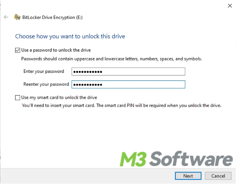 enable BitLocker choose how you want to unlock the drive