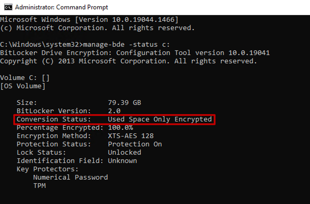 check BitLocker status in Command Prompt