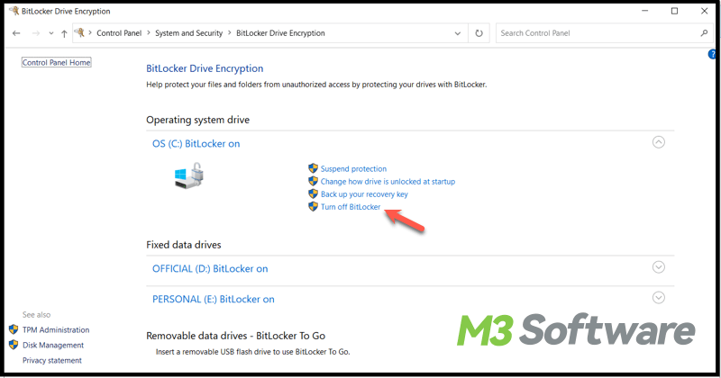 manage BitLocker in Control Panel